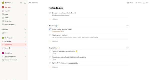 Team tasks – Todoist screen