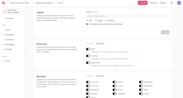 Settings - Appwrite screen
