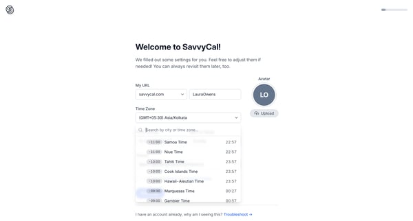 Welcome to SavvyCal screen