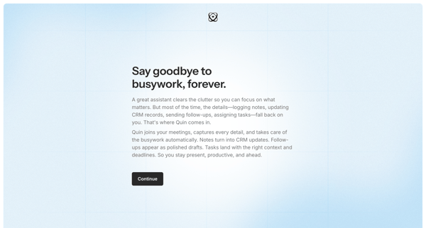 Get Started | Quin screen