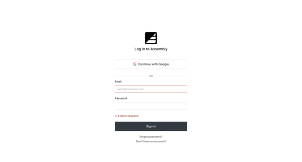 Assembly Login | Sign in to the Assembly Dashboard screen