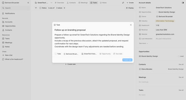 Tasks screen