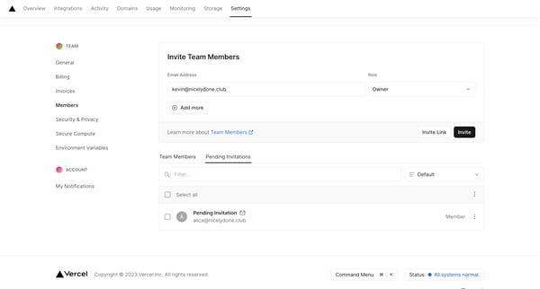Members - Team Settings – Dashboard – Vercel from Vercel