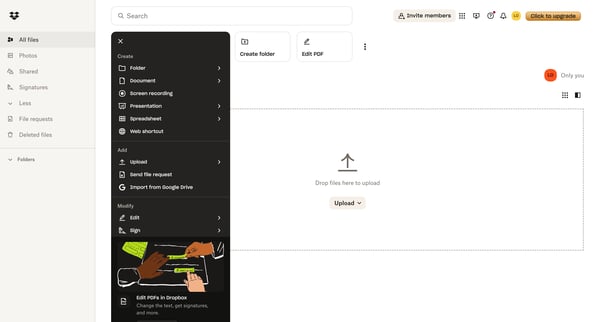 Files - Dropbox screen