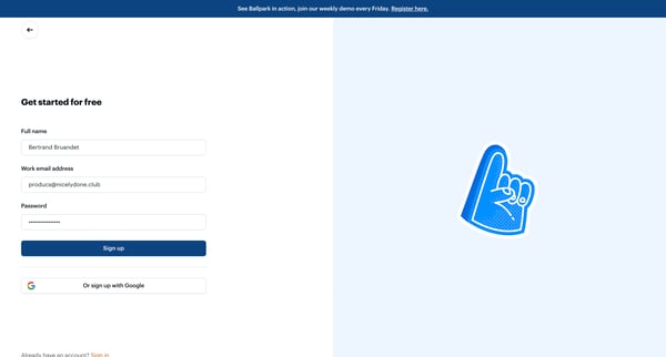 Sign up | Ballpark from Ballpark