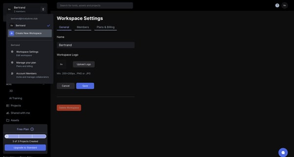 Team Settings - Runway screen