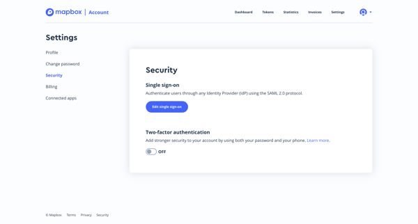 Account | Mapbox screen