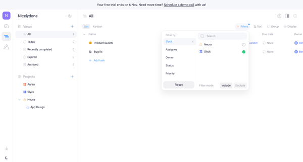 Nicelydone - Tasks screen