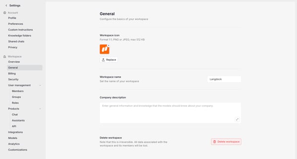 Settings screen