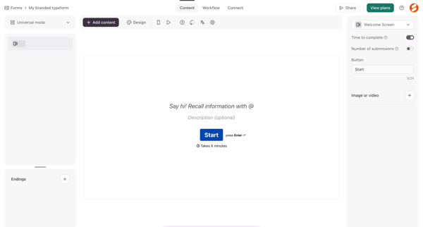 Typeform - Create screen