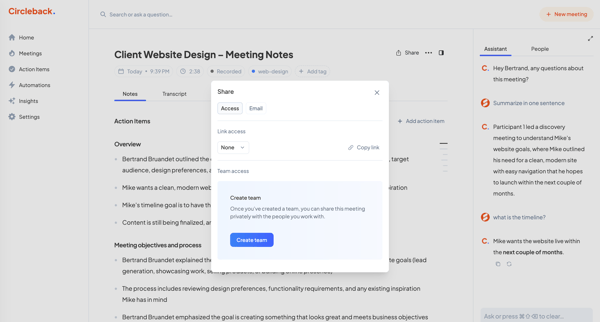 Client Website Design – Meeting Notes - Circleback screen