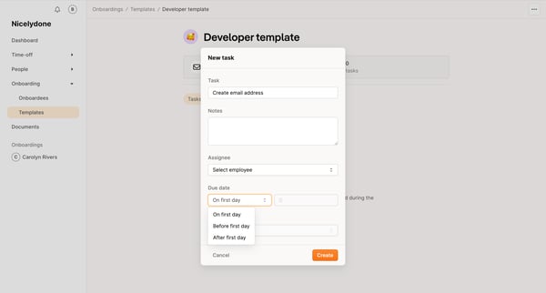 Tasks | Developer template Onboarding templates Aboard screen