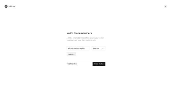 Invite Team Member | Midday screen