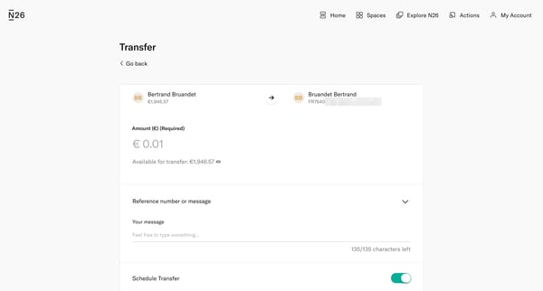 Transfer — N26 screen
