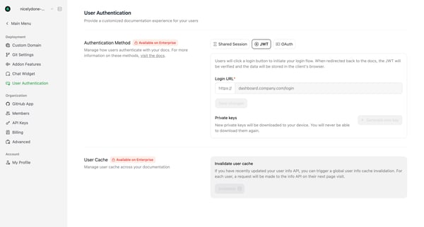 User Authentication - Mintlify screen