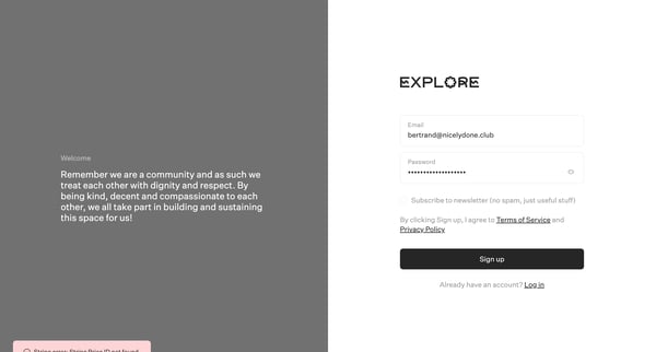 Register - Explore screen