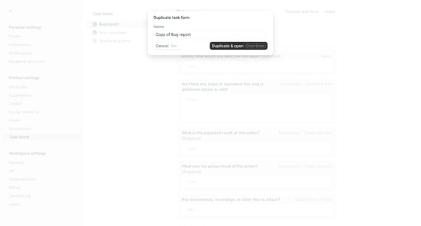 Task forms - Settings - Height screen