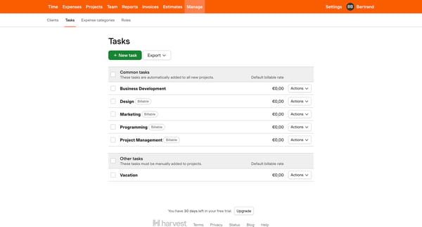 Manage – nicelydone – Harvest screen