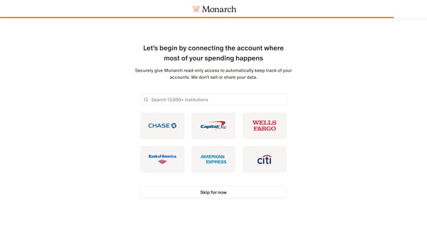 Monarch | Connect Spending Account screen