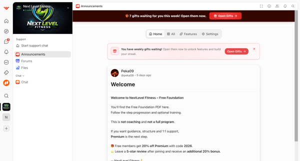 Announcements | NextLevel Fitness – Free Group screen