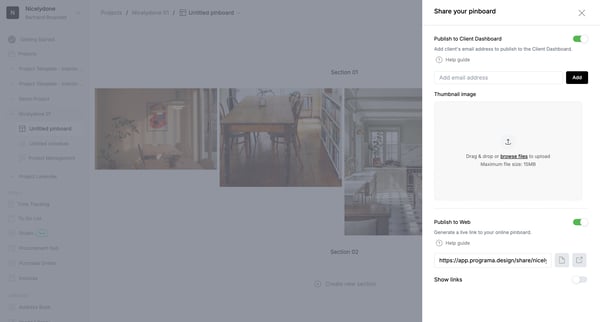 Pinboards | Programa screen