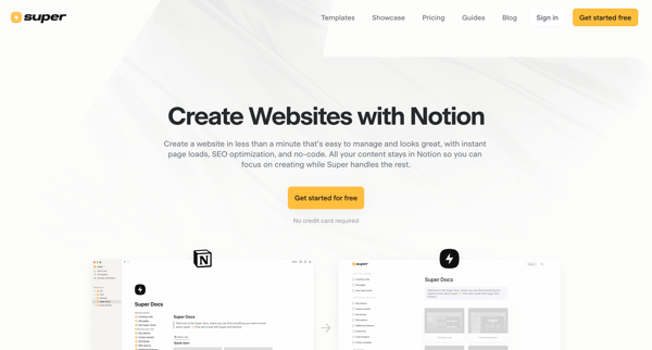 Super — Create Websites with Notion screen