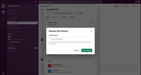 project-01 Channel - Nicelydone 01 - Slack screen