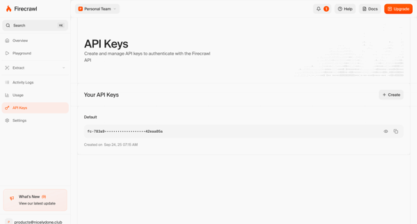 API Keys | Firecrawl screen