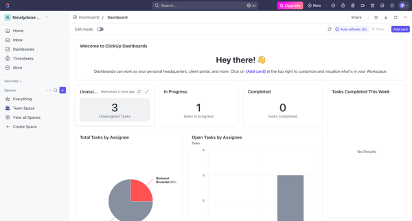 Dashboard | Nicelydone Workspace 01 screen