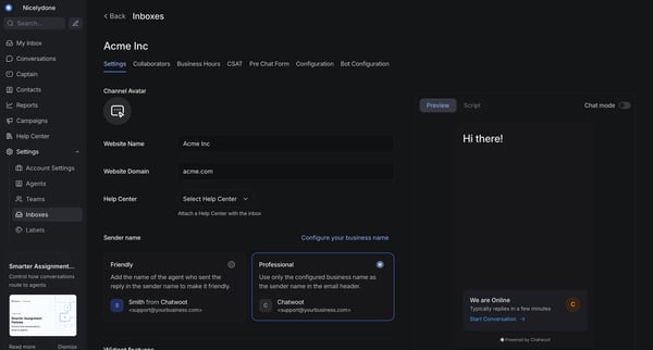 Chatwoot screen