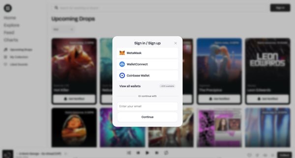 Upcoming Drops | Sound.xyz screen