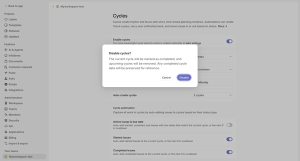 Myworkspace-test › Cycles screen