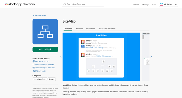 SiteMap | Slack App Directory screen