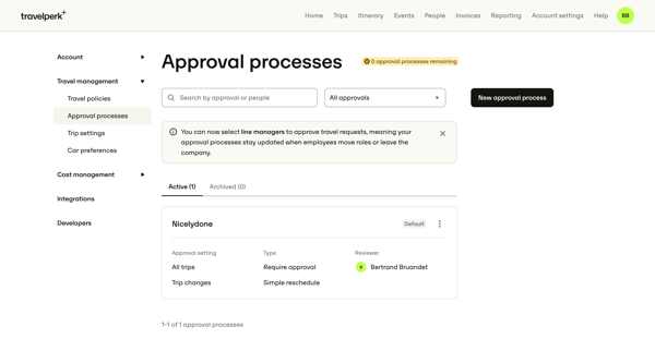Account settings for Nicelydone — TravelPerk screen