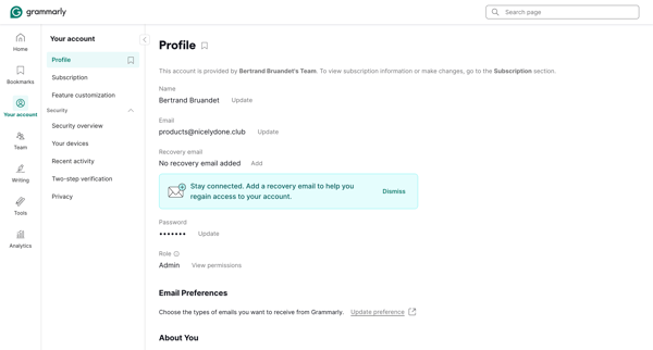 Account | Grammarly screen