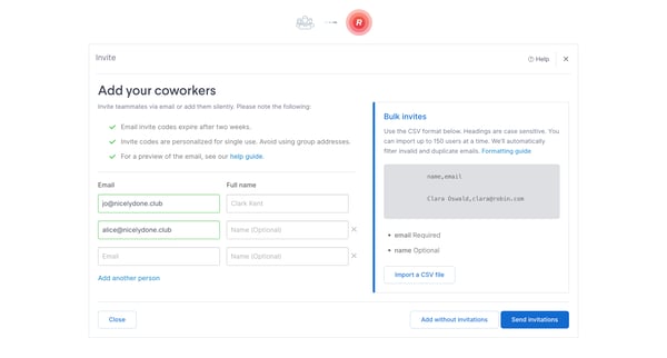 Invite your coworkers - Nicelydone screen