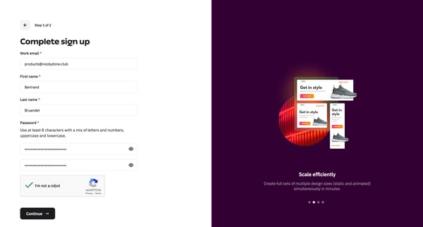Create account - Creatopy screen