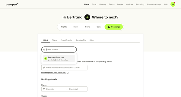 Book your next business trip — TravelPerk screen