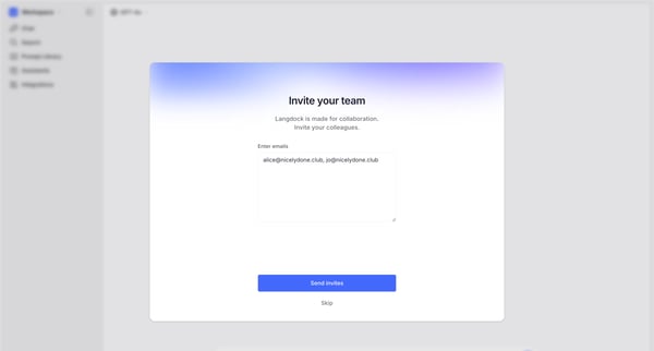 Invite your team screen