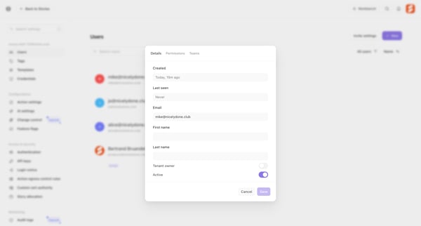 Users - Tines screen