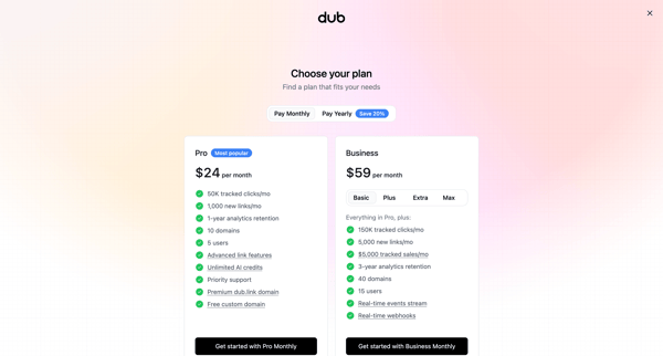 Dub.co - Link Management for Modern Marketing Teams screen
