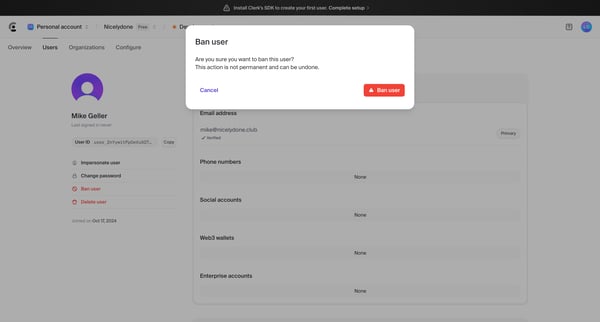 Dashboard | Clerk.com screen