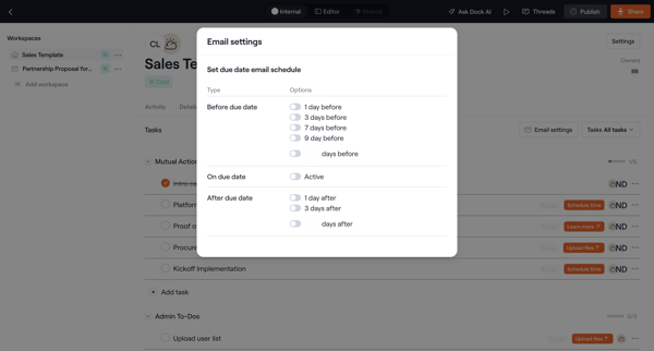 Internal · Sales Template screen