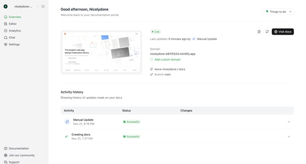 Dashboard - Mintlify screen