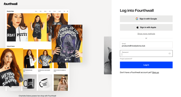 Log into Fourthwall | Fourthwall screen