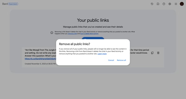 Your public links screen