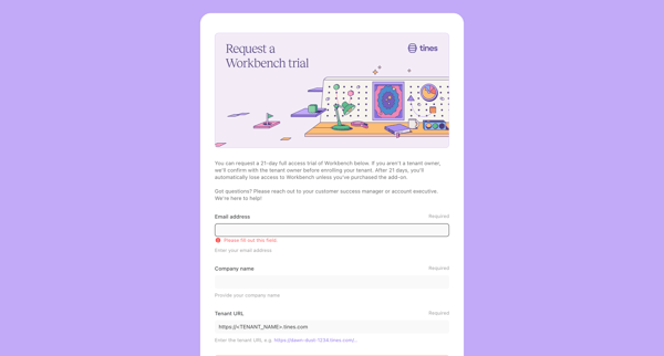 Configure Workbench Trial screen