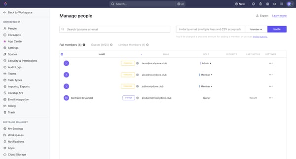Users Settings | Workspace 01 from ClickUp