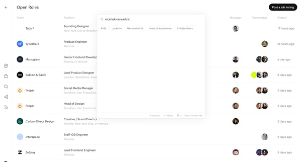 Open Roles screen