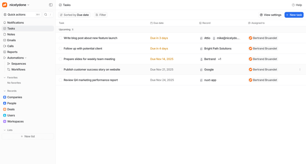 Tasks - Attio screen